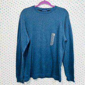 NWT Charter Club Men's Blue Ribbed Long Sleeve Crewneck Sweater
